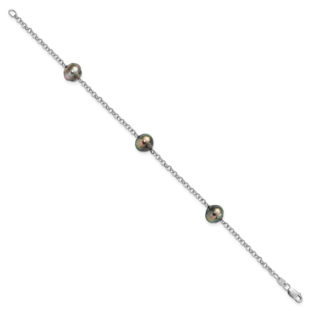 Silver Bracelet Women 9mm Auriga 3Stat Sterling Saltwater 925 7.5inch Tahit Pearl for