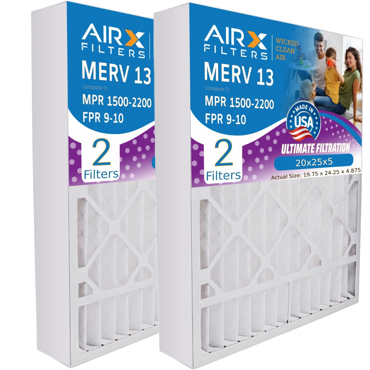 Ultravation AIR. 20x25x5 MERV FILTERS 9 FPR Comparable Premium WICKED MPR with - Filter Filter to Compatible 1500 2 by Pack USA CLEAN AIRX 20x25x5 13 2200 91-006 Made & Furnace Air