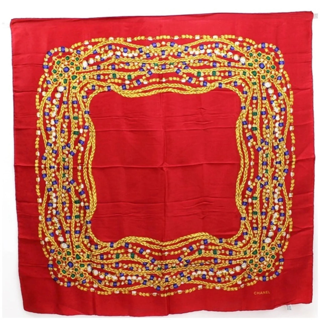 silk Pre-Owned B pattern muffler Chanel red rank ladies CHANEL (Fair) scarf