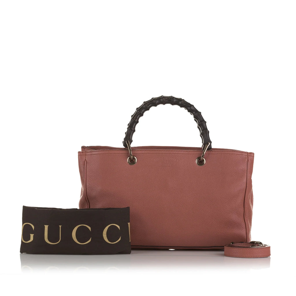 Authenticated Shopper Leather Calf Pink Pre-Owned Satchel Bamboo Gucci Unisex (Fair)