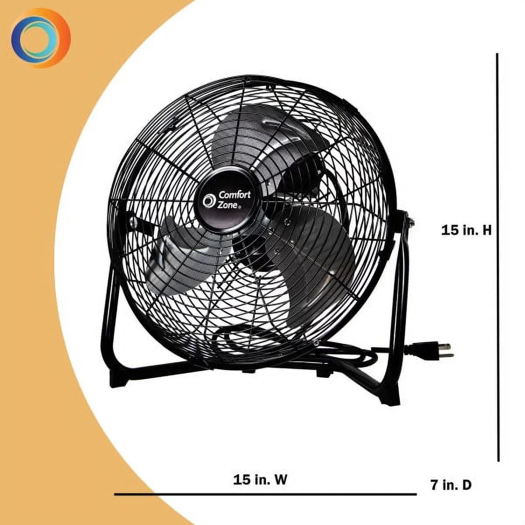 Construction, Zone 12” Rubber Cradle/Floor All-Metal Adjustable Black Comfort and Feet, Carry 3-Speed Fan Tilt, 180-Degree with Handle,