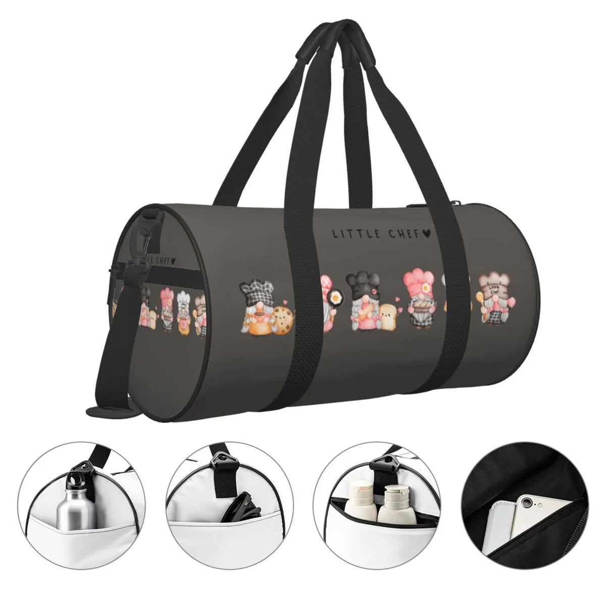 Sports Gnome Large Cylinder Luggage with Capacity Travel Bag Pocket Baker Bag Waterproof Bag Coaee Compartment and Gym