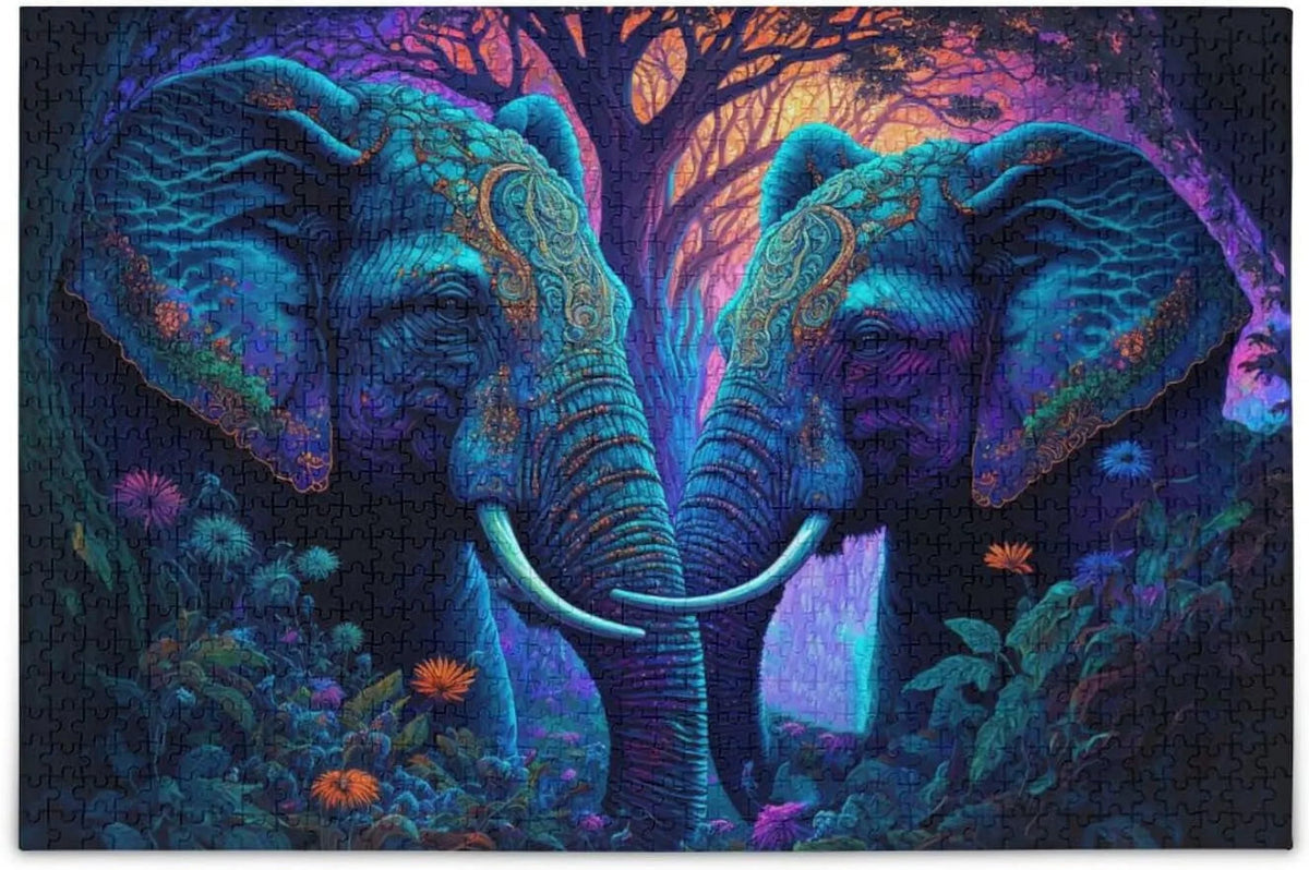 Composite and Wood Pieces Reference Solve, Paper Picture Material Jigsaw with Elephant), Zigsaw Easy 1000 to Puzzle (Psychedelic Storage Bag