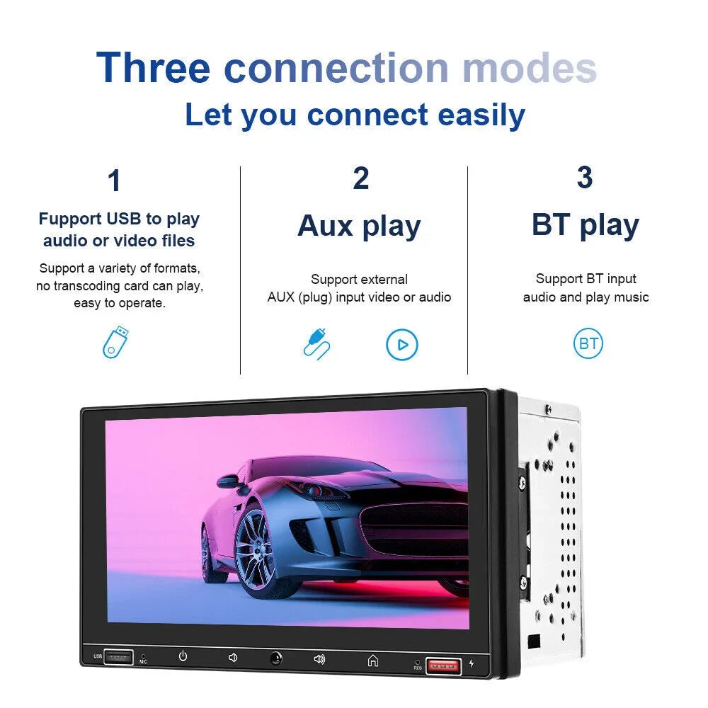 Auto KingFurt Mirror Play Double Camera 7" & with Link MP5 FM Radio, HD Android Car Apple Carplay Screen, Stereo Din
