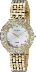 Stainless Seiko Diamonds Steel Women's Tressia Gold Tone SUP374 Solar Watch