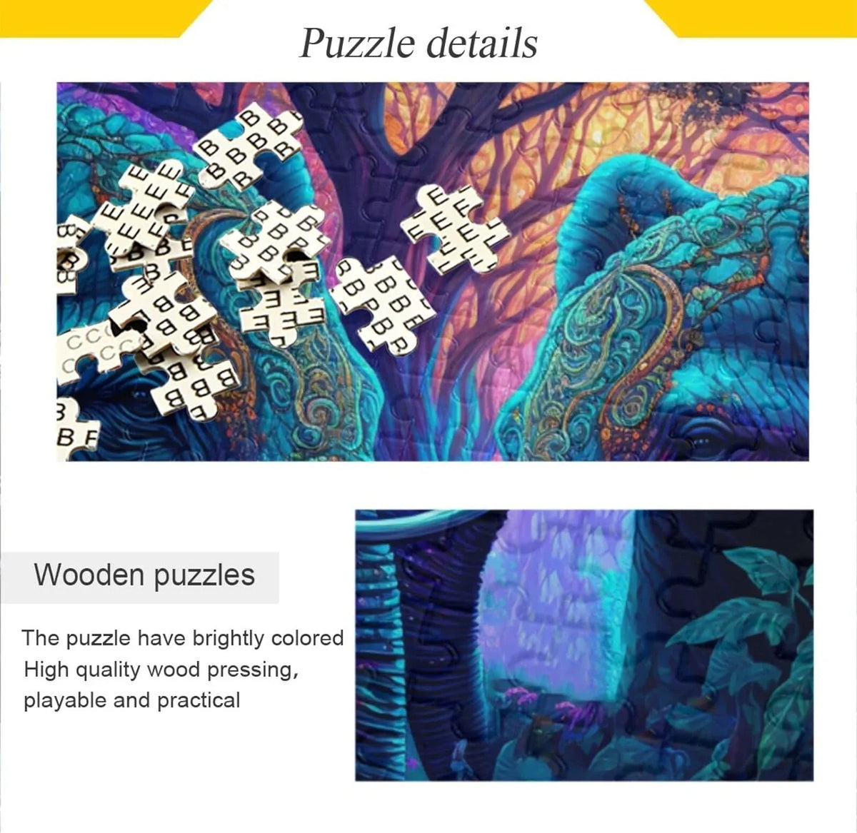 Composite and Wood Pieces Reference Solve, Paper Picture Material Jigsaw with Elephant), Zigsaw Easy 1000 to Puzzle (Psychedelic Storage Bag