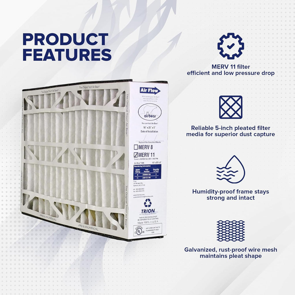 White Pack) x Cleaner for 5 Air Purification Air 25 11 Purifier High 16 Performance Bear x Replacement MERV Filter Systems, Inch (3