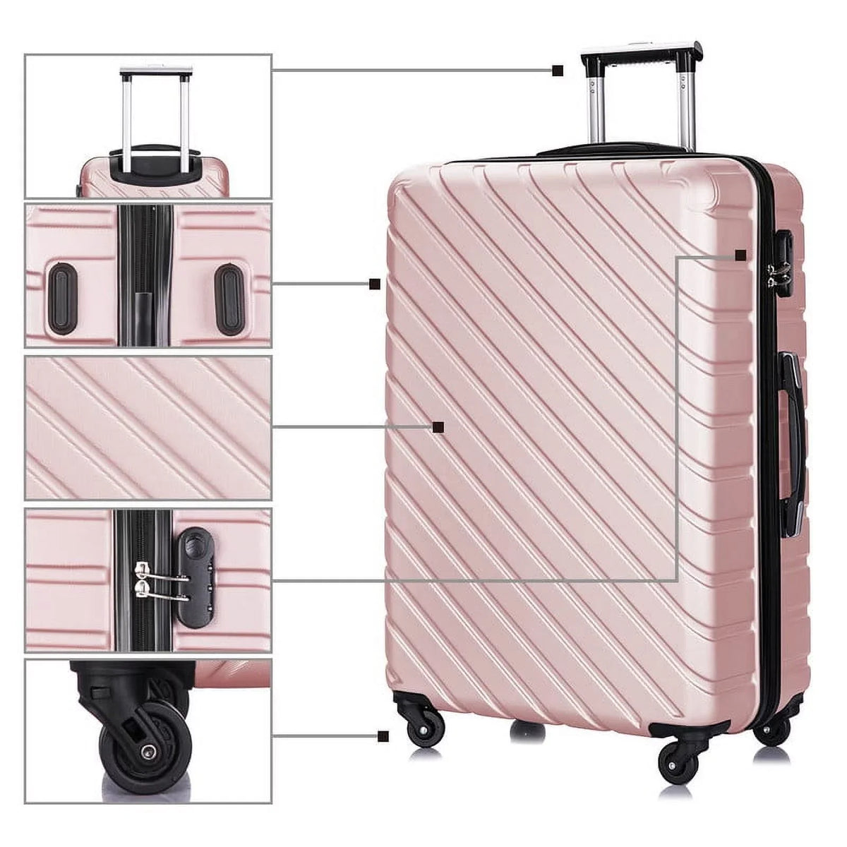 rose Luggage Hardshell Suitcase,Carry Luggage Free gold On Sets,Travel Cover&Hanger Inside with Wheels Spinner Piece 4