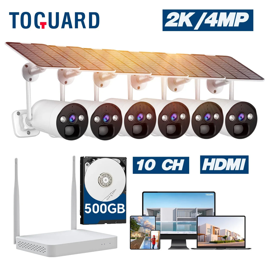 Security 6 Toguard Camera HDMI Battery SC17 10CH Outdoor Bullet WiFi Camera Surveillance System 2K/4MP Solar Connector NVR Pcs Wireless